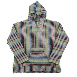 Frank's Adult L Baja Hoodie Pullover Striped Colorful Festival Poncho Rainbow